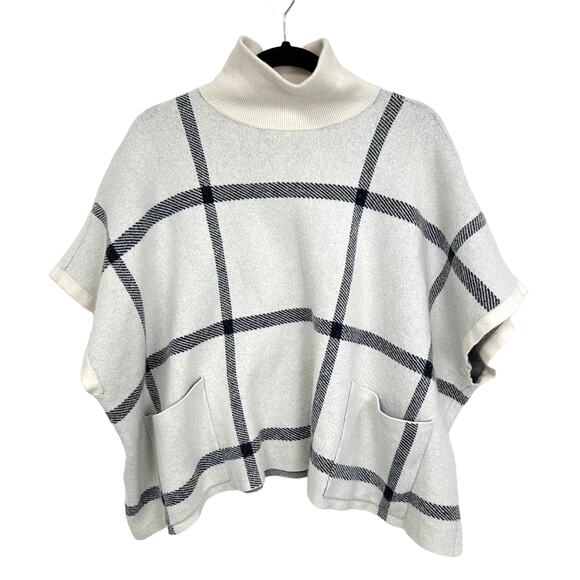 Ann Taylor Wool Windowpane Turtleneck Poncho Sweater Womens XS/S White - Picture 1 of 6